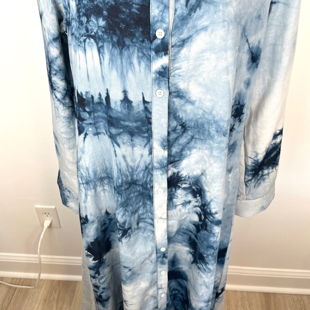 EPIK Tie Dye Linen Long Sleeve Button Front Maxi Dress In Blue Size Large New - Picture 4 of 14
